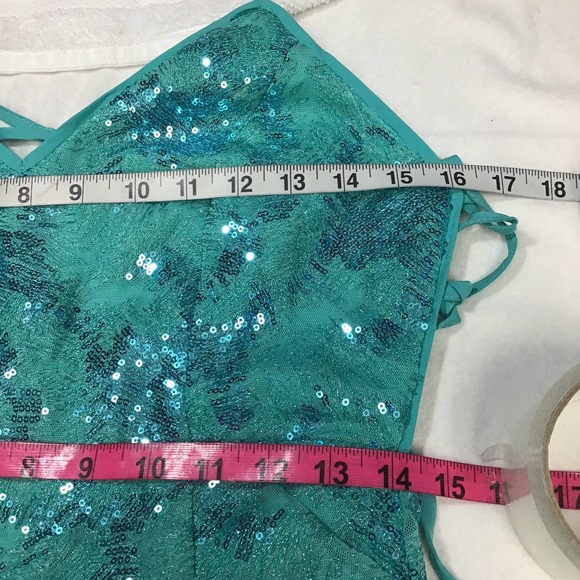 LULU'S SZ S Glittering Presence Teal Green Sequin Lace-Up Maxi Dress NEW B17 - Picture 8 of 9